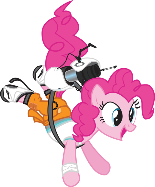 Size: 2452x2941 | Tagged: safe, artist:smashinator, derpibooru import, pinkie pie, earth pony, pony, crossover, falling, female, high res, long fall horseshoe, mare, portal (valve), portal gun, simple background, solo, transparent background