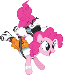 Size: 2452x2941 | Tagged: safe, artist:smashinator, derpibooru import, pinkie pie, earth pony, pony, crossover, falling, female, high res, long fall horseshoe, mare, portal (valve), portal gun, simple background, solo, transparent background
