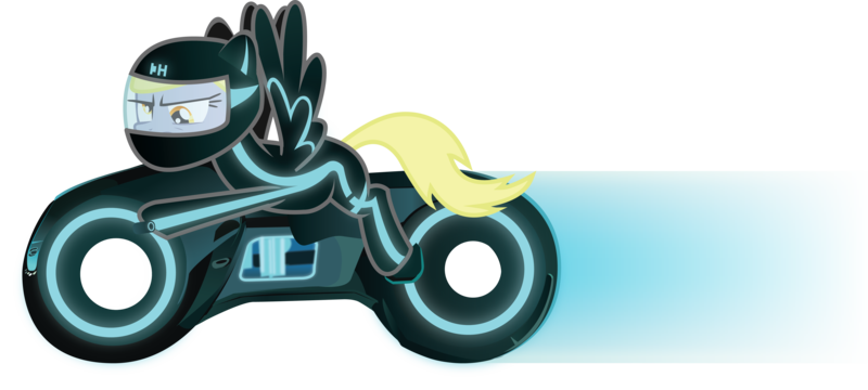 Size: 5165x2322 | Tagged: safe, artist:smashinator, derpibooru import, derpy hooves, pegasus, pony, absurd resolution, crossover, female, lightcycle, mare, simple background, solo, transparent background, tron, wallpaper