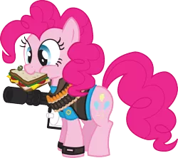Size: 826x734 | Tagged: safe, artist:smashinator, derpibooru import, pinkie pie, earth pony, pony, crossover, female, heavy, heavy weapons pie, mare, ponies eating meat, sandvich, sandwich, simple background, solo, team fortress 2, transparent background