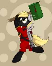 Size: 1024x1280 | Tagged: safe, artist:kloudmutt, derpibooru import, derpy hooves, pegasus, pony, abstract background, bipedal, derpyro, female, mailbox, mare, pyro, solo, team fortress 2