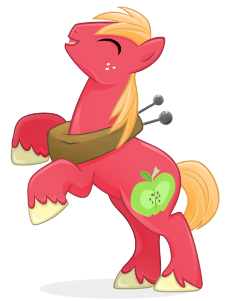 Size: 1201x1590 | Tagged: safe, artist:catwhitney, derpibooru import, big macintosh, earth pony, pony, cute, eyes closed, happy, macabetes, male, rearing, simple background, solo, stallion