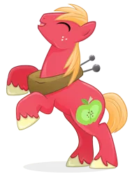 Size: 1201x1590 | Tagged: safe, artist:catwhitney, derpibooru import, big macintosh, earth pony, pony, cute, eyes closed, happy, macabetes, male, rearing, simple background, solo, stallion