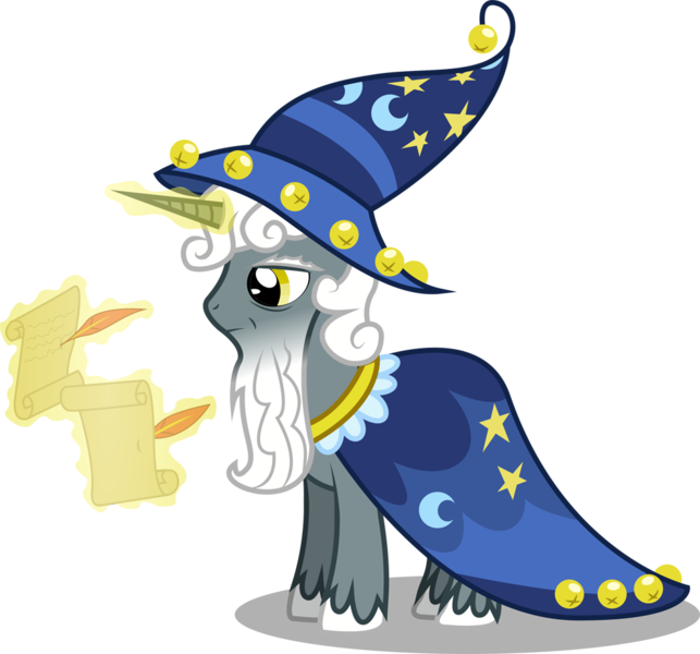 Size: 988x922 | Tagged: safe, artist:emkay-mlp, derpibooru import, star swirl the bearded, pony, unicorn, feather, glowing horn, levitation, magic, male, photoshop, quill, scroll, simple background, solo, stallion, star swirl the bearded costume, telekinesis, transparent background