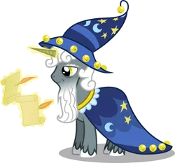 Size: 988x922 | Tagged: safe, artist:emkay-mlp, derpibooru import, star swirl the bearded, pony, unicorn, feather, glowing horn, levitation, magic, male, photoshop, quill, scroll, simple background, solo, stallion, star swirl the bearded costume, telekinesis, transparent background