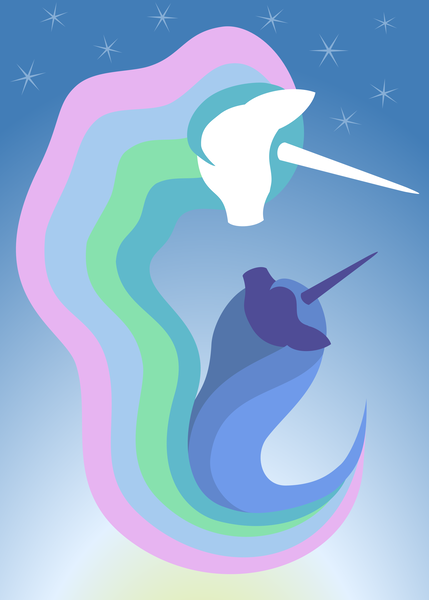 Size: 5000x7000 | Tagged: safe, artist:agnara, derpibooru import, princess celestia, princess luna, alicorn, pony, abstract, absurd resolution, duo, duo female, female, index get, inkscape, mare, outline, repdigit milestone, royal sisters, s1 luna, stars, vector