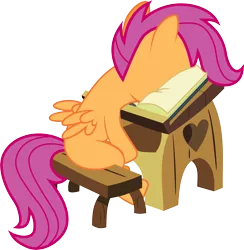 Size: 3959x4056 | Tagged: safe, artist:fsleg, derpibooru import, scootaloo, pegasus, pony, absurd resolution, book, faceplant, female, filly, simple background, solo, transparent background