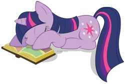 Size: 917x618 | Tagged: safe, artist:littlehybridshila, derpibooru import, twilight sparkle, pony, unicorn, book, eyes closed, female, mare, simple background, sleeping, solo, transparent background, unicorn twilight