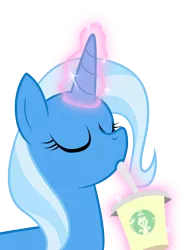 Size: 1500x2000 | Tagged: safe, artist:equestria-prevails, derpibooru import, trixie, pony, unicorn, drinking, eyes closed, female, hay smoothie, magic, mare, simple background, solo, transparent background
