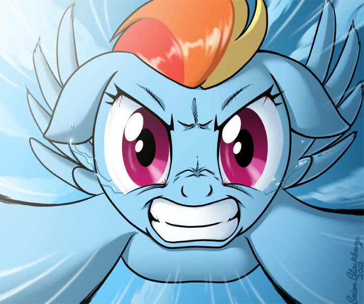 Size: 894x745 | Tagged: safe, artist:brianblackberry, derpibooru import, rainbow dash, pegasus, pony, angry, close-up, coming at you, crying, female, floppy ears, looking at you, mare, solo, speed