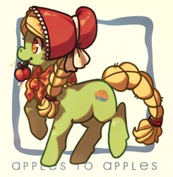 Size: 570x582 | Tagged: dead source, safe, artist:maybirds, derpibooru import, granny smith, earth pony, pony, family appreciation day, apple, female, filly, photoshop, solo, square, young granny smith