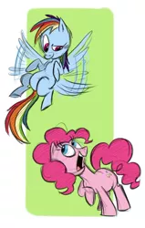 Size: 518x815 | Tagged: safe, artist:sibsy, derpibooru import, pinkie pie, rainbow dash, earth pony, pegasus, pony, abstract background, behind the scenes, concept art, female, flying, mare, silly face