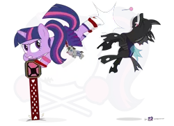 Size: 1200x875 | Tagged: safe, artist:dm29, derpibooru import, smarty pants, twilight sparkle, changeling, pony, unicorn, crossover, duo, female, juliet starling, lollipop chainsaw, mare, simple background, transparent background, voice actor joke