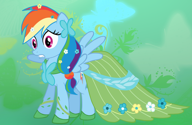 Size: 2000x1305 | Tagged: safe, artist:illuminatiums, derpibooru import, rainbow dash, pegasus, pony, abstract background, beautiful, clothes, costume swap, dress, embarrassed, female, gala dress, mare, rainbow dash always dresses in style, show accurate, solo