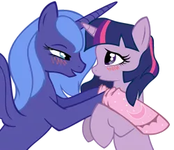 Size: 4000x3441 | Tagged: dead source, suggestive, artist:bri-sta, artist:illuminatiums, derpibooru import, princess luna, twilight sparkle, alicorn, pony, unicorn, absurd resolution, bedroom eyes, blushing, clothes, eye contact, female, horns are touching, hug, imminent kissing, lesbian, mare, open mouth, pouting, s1 luna, shipping, show accurate, show accurate porn, simple background, smiling, socks, spread wings, transparent background, twiluna, vector