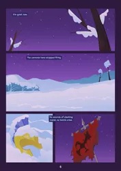 Size: 1240x1754 | Tagged: artist:equestria-prevails, comic, derpibooru import, no pony, offscreen character, photoshop, royal guard armor, safe, scenery, snow, war