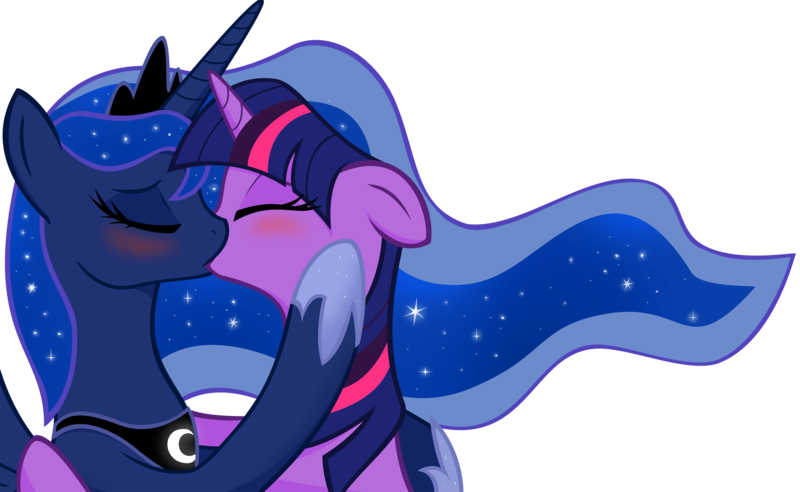 Size: 3250x2000 | Tagged: safe, artist:illuminatiums, derpibooru import, princess luna, twilight sparkle, alicorn, pony, unicorn, blushing, bust, eyes closed, female, floppy ears, high res, horn, jewelry, kissing, lesbian, love, mare, portrait, regalia, shipping, show accurate, simple background, tiara, transparent background, twiluna