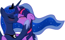 Size: 3250x2000 | Tagged: safe, artist:illuminatiums, derpibooru import, princess luna, twilight sparkle, alicorn, pony, unicorn, blushing, bust, eyes closed, female, floppy ears, high res, horn, jewelry, kissing, lesbian, love, mare, portrait, regalia, shipping, show accurate, simple background, tiara, transparent background, twiluna