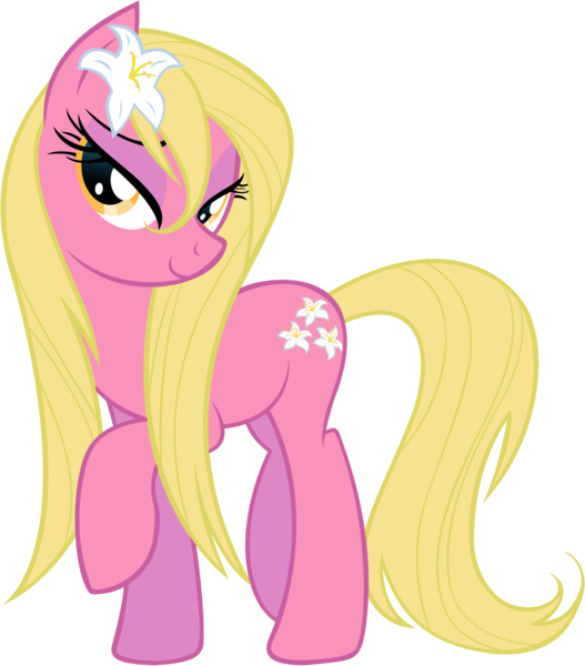 Size: 1000x1138 | Tagged: safe, artist:draikjack, derpibooru import, lily, lily valley, earth pony, pony, background pony, bedroom eyes, female, flower, flower in hair, lily (flower), mare, raised hoof, simple background, solo, transparent background, vector, wet mane