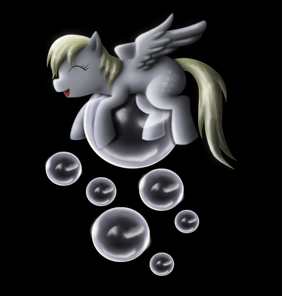 Size: 1916x2011 | Tagged: safe, artist:anadukune, derpibooru import, derpy hooves, pegasus, pony, black background, bubble, eyes closed, female, happy, mare, simple background, solo