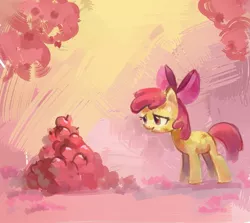 Size: 1609x1437 | Tagged: safe, artist:holivi, derpibooru import, apple bloom, earth pony, pony, apple, female, filly, pile, solo, tired