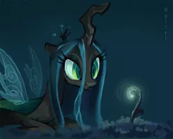Size: 2874x2299 | Tagged: safe, artist:holivi, derpibooru import, queen chrysalis, changeling, changeling queen, curious, female, glow, high res, image, jpeg, prone, signature, slit eyes, solo