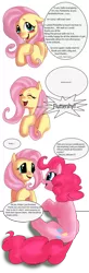 Size: 900x2750 | Tagged: safe, artist:black-namer, derpibooru import, fluttershy, pinkie pie, earth pony, pegasus, pony, blushing, comic, dialogue, duo, duo female, female, fourth wall, mare, simple background, transparent background, white background
