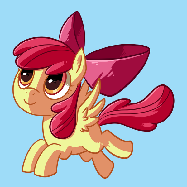 Size: 850x850 | Tagged: safe, artist:reuniclus, derpibooru import, apple bloom, pegasus, pony, female, filly, flapple bloom, flying, race swap, simple background, solo