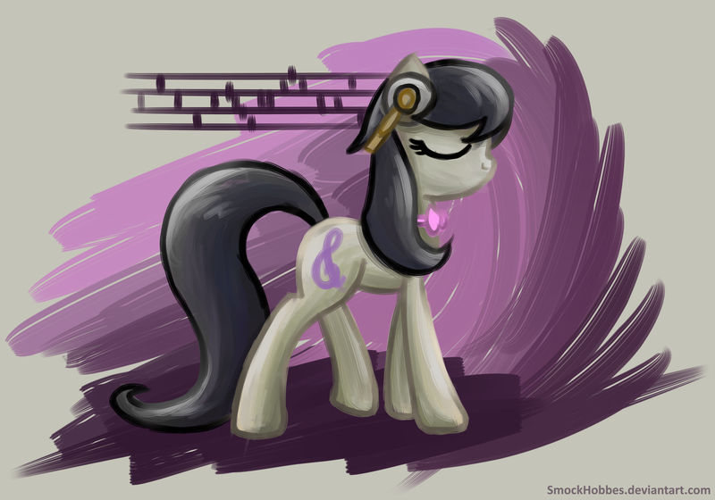 Size: 1800x1260 | Tagged: safe, artist:smockhobbes, derpibooru import, octavia melody, earth pony, pony, abstract background, female, headphones, mare, profile, solo