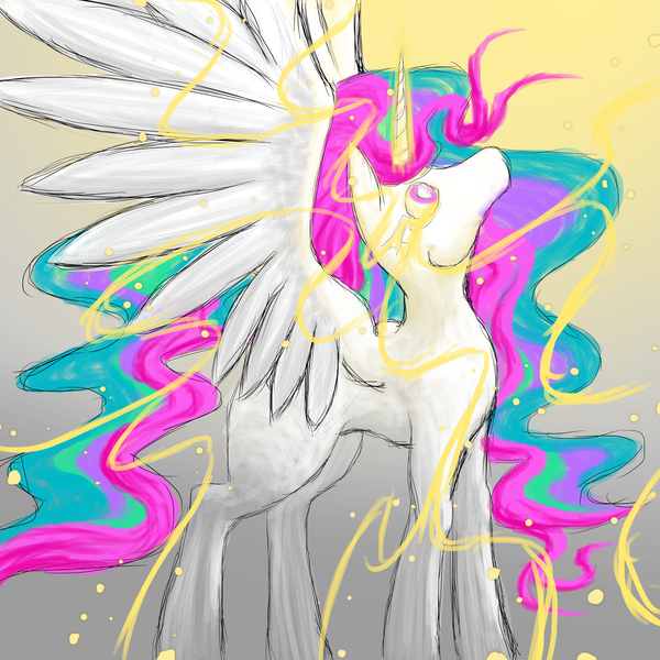 Size: 1500x1500 | Tagged: safe, artist:captainggkitten, derpibooru import, princess celestia, alicorn, pony, female, gradient background, magic, mare, profile, solo