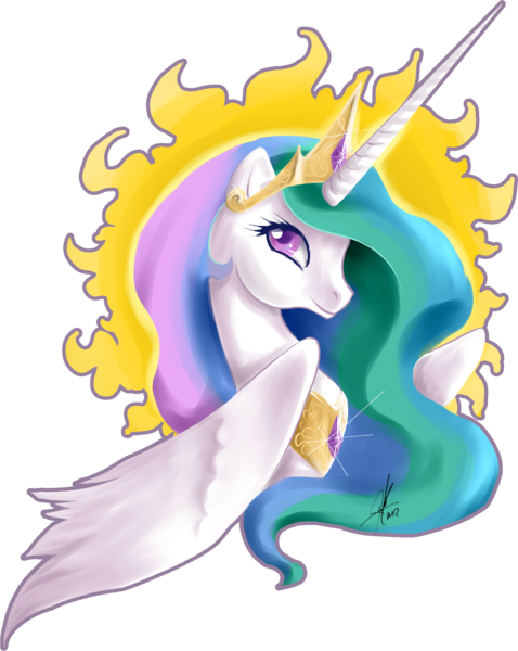 Size: 1747x2192 | Tagged: safe, artist:ladyamaltea, derpibooru import, princess celestia, alicorn, pony, bust, colored pupils, female, mare, profile, simple background, smiling, solo, sun