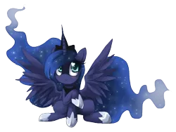 Size: 800x600 | Tagged: dead source, safe, artist:loyaldis, derpibooru import, princess luna, alicorn, pony, blushing, chibi, cute, female, heart eyes, mare, raised hoof, simple background, sitting, smiling, solo, spread wings, transparent background, wingding eyes, wings