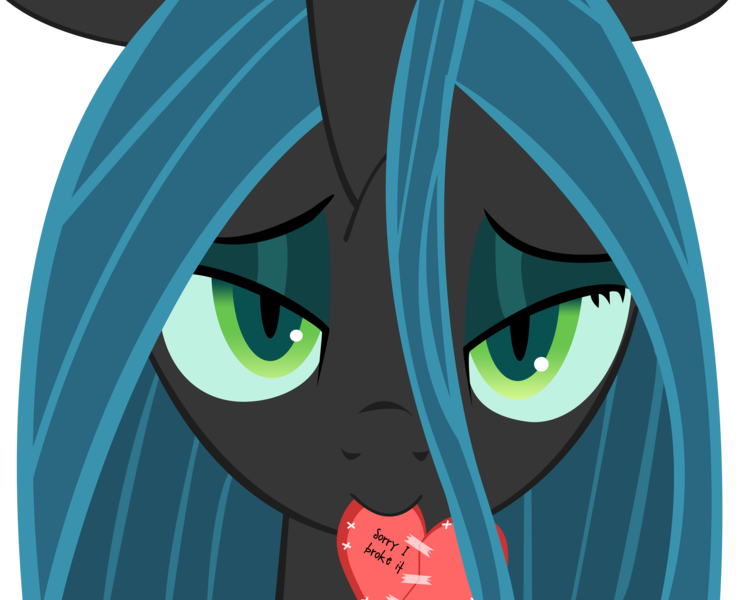 Size: 7000x5600 | Tagged: safe, artist:derpy-maple, artist:tomdantherock, derpibooru import, queen chrysalis, changeling, changeling queen, absurd resolution, bedroom eyes, bust, cute, cutealis, female, heart, image, looking at you, mouth hold, png, portrait, simple background, slit eyes, solo, tape, transparent background, valentine, vector