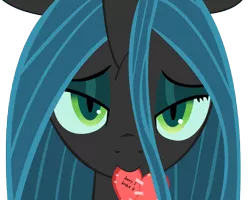 Size: 7000x5600 | Tagged: safe, artist:derpy-maple, artist:tomdantherock, derpibooru import, queen chrysalis, changeling, changeling queen, absurd resolution, bedroom eyes, bust, cute, cutealis, female, heart, image, looking at you, mouth hold, png, portrait, simple background, slit eyes, solo, tape, transparent background, valentine, vector