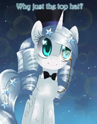 Size: 700x895 | Tagged: dead source, safe, artist:loyaldis, derpibooru import, princess silver swirl, pony, unicorn, bowtie, female, g2, g2 to g4, generation leap, hat, heart eyes, mare, monocle, smiling, solo, standing, text, top hat, wingding eyes