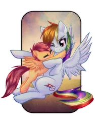 Size: 600x800 | Tagged: safe, artist:rizcifra, derpibooru import, rainbow dash, scootaloo, pegasus, pony, crying, cute, duo, female, filly, hnnng, hug, mare, scootalove
