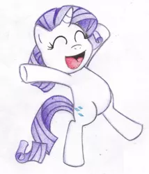 Size: 1161x1357 | Tagged: safe, artist:kisaknight, derpibooru import, rarity, pony, unicorn, cute, featureless crotch, female, filly, foal, happy, jumping, raribetes, simple background, smiling, solo, traditional art, younger