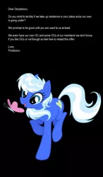 Size: 792x1360 | Tagged: artist needed, safe, derpibooru import, oc, ponified, unofficial characters only, butterfly, earth pony, pony, ponibooru, female, mare, mascot, solo