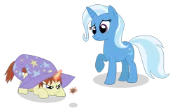 Size: 3000x1900 | Tagged: safe, artist:the smiling pony, derpibooru import, trixie, oc, unnamed oc, pony, unicorn, angry, clothes, duo, female, filly, glowing horn, hat, inkscape, levitation, magic, mare, paint.net, rock, simple background, telekinesis, transparent background, trixie's hat, vector