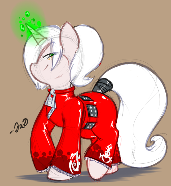 Size: 552x601 | Tagged: safe, artist:0r0ch1, derpibooru import, ponified, pony, unicorn, ash crimson, clothes, glowing horn, king of fighters, simple background, snk, solo, tail wrap