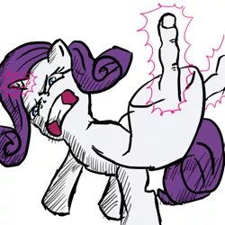 Size: 500x500 | Tagged: safe, artist:snus-kun, derpibooru import, rarity, pony, unicorn, angry, female, fingers, magic, mare, middle finger, simple background, solo, vulgar