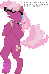 Size: 475x720 | Tagged: safe, artist:digitalexmachina, derpibooru import, cheerilee, earth pony, pony, 20% cooler, 80s, 80s cheerilee, bipedal, crossed hooves, female, mare, /mlp/, pose, radicalness, simple background, solo, sunglasses, transparent background