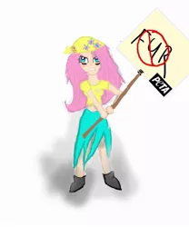 Size: 720x864 | Tagged: activist, artist:teamlars, belly button, clothes, derpibooru import, female, fluttershy, human, humanized, midriff, peta, protest, safe, sign, skirt, solo, torn clothes