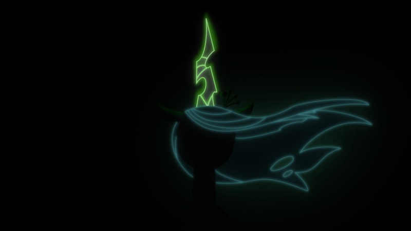 Size: 1920x1080 | Tagged: safe, artist:muffinsforever, derpibooru import, queen chrysalis, changeling, changeling queen, black background, bust, dark, eyes closed, female, glow, glowing horn, horn, image, jpeg, lineart, magic, minimalist, modern art, neon, portrait, silhouette, simple background, solo, wallpaper, windswept mane