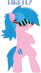 Size: 900x1602 | Tagged: safe, artist:ikuntyphoon, derpibooru import, firefly, pegasus, pony, 20% cooler, 80s, bipedal, crossed hooves, female, g1, g1 to g4, generation leap, mare, simple background, solo, sunglasses, transparent, transparent background