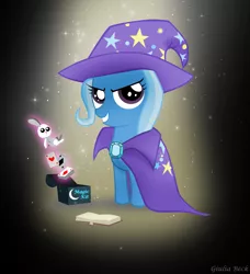 Size: 1577x1727 | Tagged: safe, artist:giuliabeck, derpibooru import, trixie, pony, unicorn, book, card trick, female, filly, foal, magic, playing card, younger