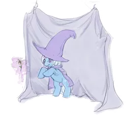 Size: 611x556 | Tagged: safe, artist:noel, derpibooru import, trixie, pony, unicorn, baby, female, filly, flower, magic, rearing, simple background, solo, younger