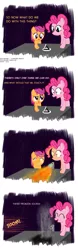 Size: 1275x4080 | Tagged: safe, artist:dtcx97, derpibooru import, pinkie pie, scootaloo, earth pony, pegasus, pony, absurd resolution, comic, fire, impossible object, kill it with fire, penrose triangle, post-crusade, scared