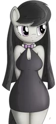 Size: 359x795 | Tagged: safe, artist:tg-0, derpibooru import, octavia melody, anthro, earth pony, bare shoulders, breasts, busty octavia, cleavage, clothes, cute, dress, female, hands behind back, little black dress, looking sideways, simple background, solo, tavibetes, white background, wide hips
