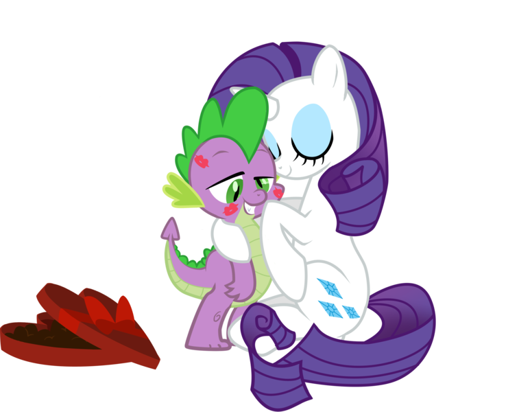 Size: 3144x2491 | Tagged: safe, artist:multiversecafe, derpibooru import, rarity, spike, dragon, pony, unicorn, derp, female, high res, interspecies, kiss mark, kissing, male, mare, shipping, simple background, sparity, spikelove, straight, transparent background, vector